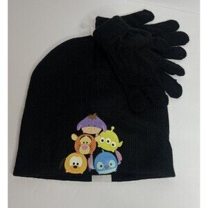 Disney Tsum Tsum Knit Cap Beanie & Knit Glove Set NWOT Black YOUTH KIDS